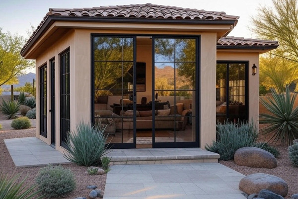 Guest home with a desert landscape project performed by CactusNectar LLC