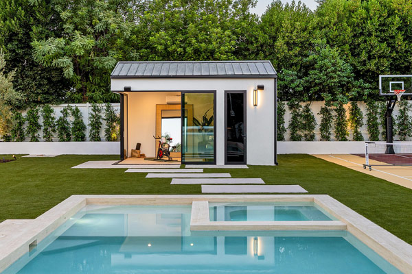 Backyard guest home by the pool project designed by CactusNectar LLC