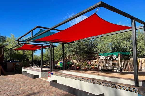 Custom outdoor sun shade project finished by CactusNectar LLC